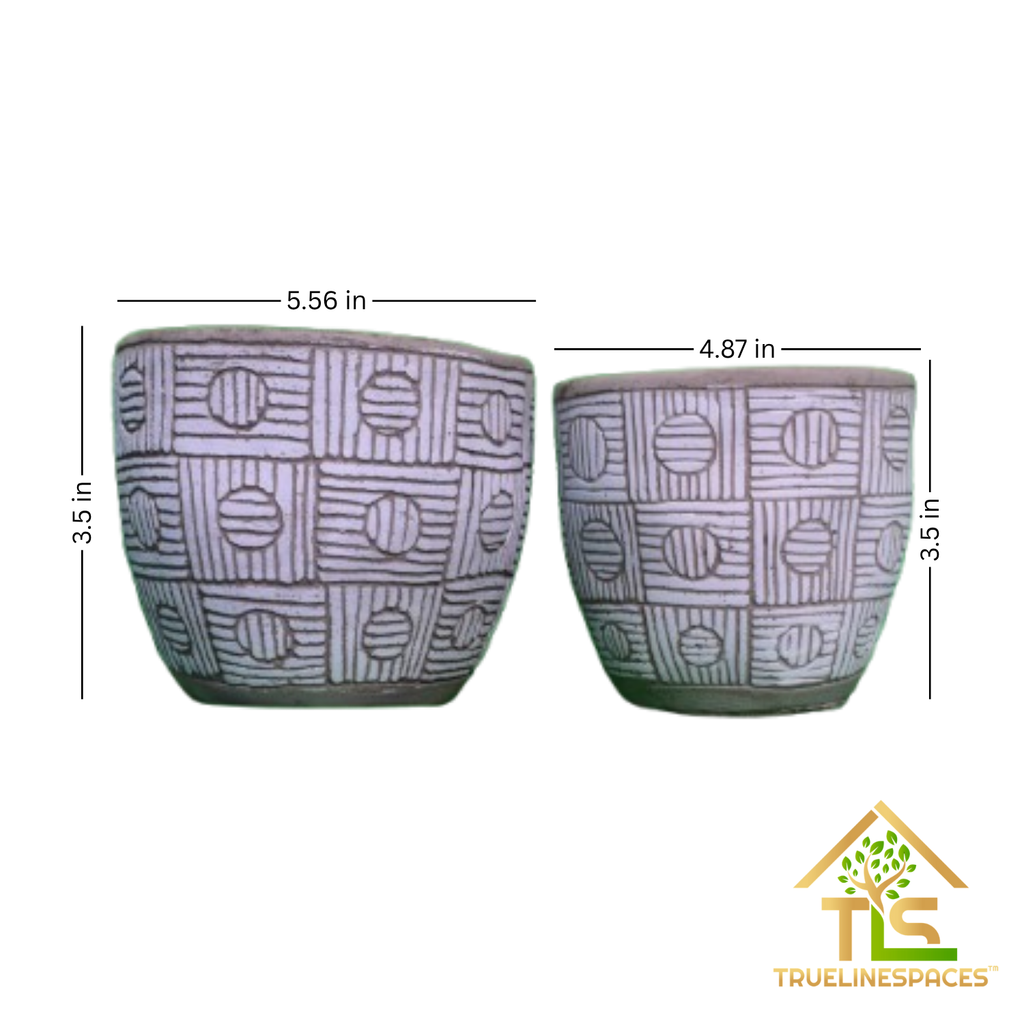 Decorative Geometric Cement Planter Pots, 14.1 x 12.4 cm, Set of 2, Indoor Plant Containers with Drainage