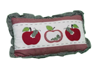 Country Style Apple Decorative Throw Pillow, 6 x 12 in, Farmhouse Embroidered Lumbar Cushion, Green and Red Gingham Trim