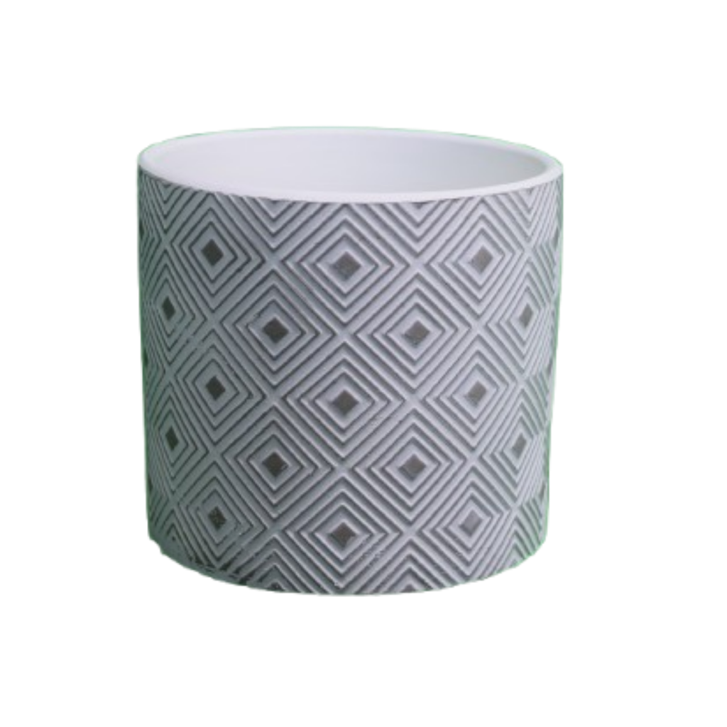 TrueLineSpaces Modern Geometric Planter, Grey Cement Indoor Container, Diamond Pattern, Cylindrical Succulent Pot, 4.87 x 5.31 Inches | TrueLineSpaces