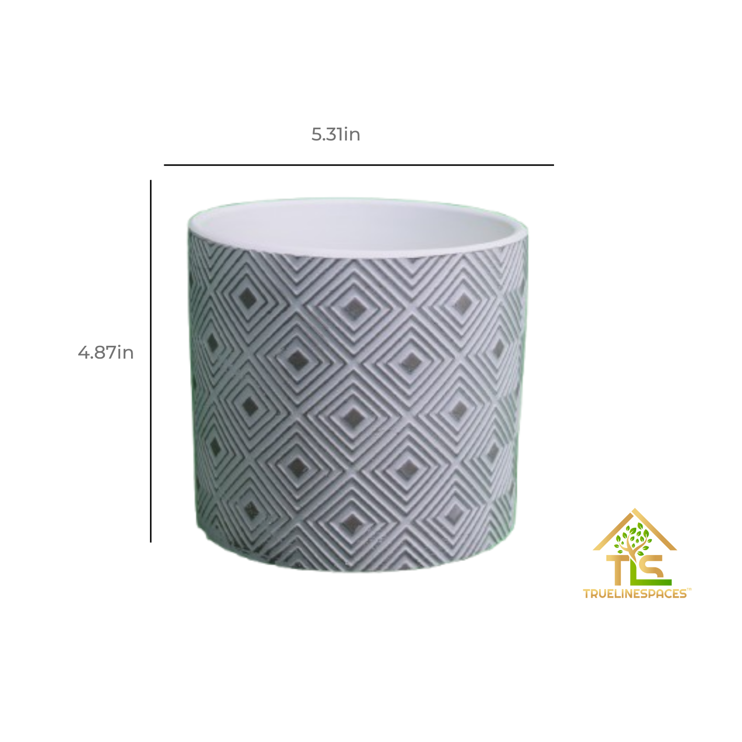 TrueLineSpaces Modern Geometric Planter, Grey Cement Indoor Container, Diamond Pattern, Cylindrical Succulent Pot, 4.87 x 5.31 Inches | TrueLineSpaces