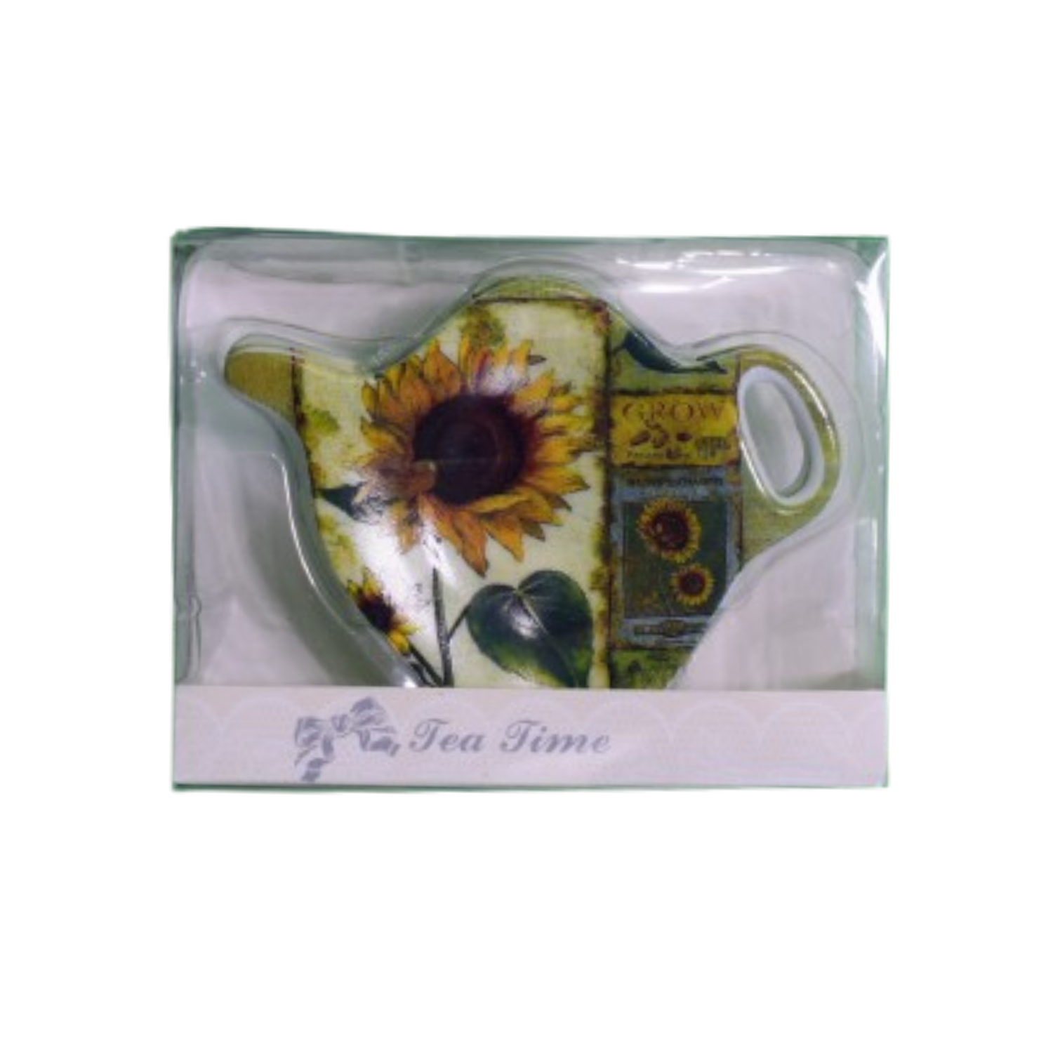 Ceramic Serving Tray White with Sun Flower Design Rectangular Decorative Platter for Tea Dessert Appetizer 4.37 x 7.25 Inch Including Teapot-Shaped Ceramic Spoon Rest 3 x 3.75 Inch | TrueLineSpaces