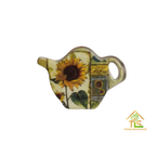 Ceramic Serving Tray White with Sun Flower Design Rectangular Decorative Platter for Tea Dessert Appetizer 4.37 x 7.25 Inch Including Teapot-Shaped Ceramic Spoon Rest 3 x 3.75 Inch | TrueLineSpaces