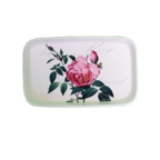 Ceramic Serving Tray, White with Pink Rose Design, Rectangular Decorative Platter for Tea, Dessert, Appetizer, 4.37 x 7.25 Inch | TrueLineSpaces