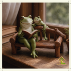 Reading Frogs Garden Figurine, Rustic Wooden Bench Design, 6.5 x 7 in, Home and Office Decor