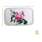 Ceramic Serving Tray, White with Pink Rose Design, Rectangular Decorative Platter for Tea, Dessert, Appetizer, 4.37 x 7.25 Inch | TrueLineSpaces