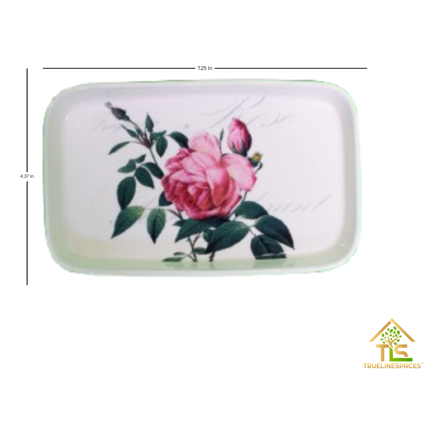 Ceramic Serving Tray, White with Pink Rose Design, Rectangular Decorative Platter for Tea, Dessert, Appetizer, 4.37 x 7.25 Inch | TrueLineSpaces