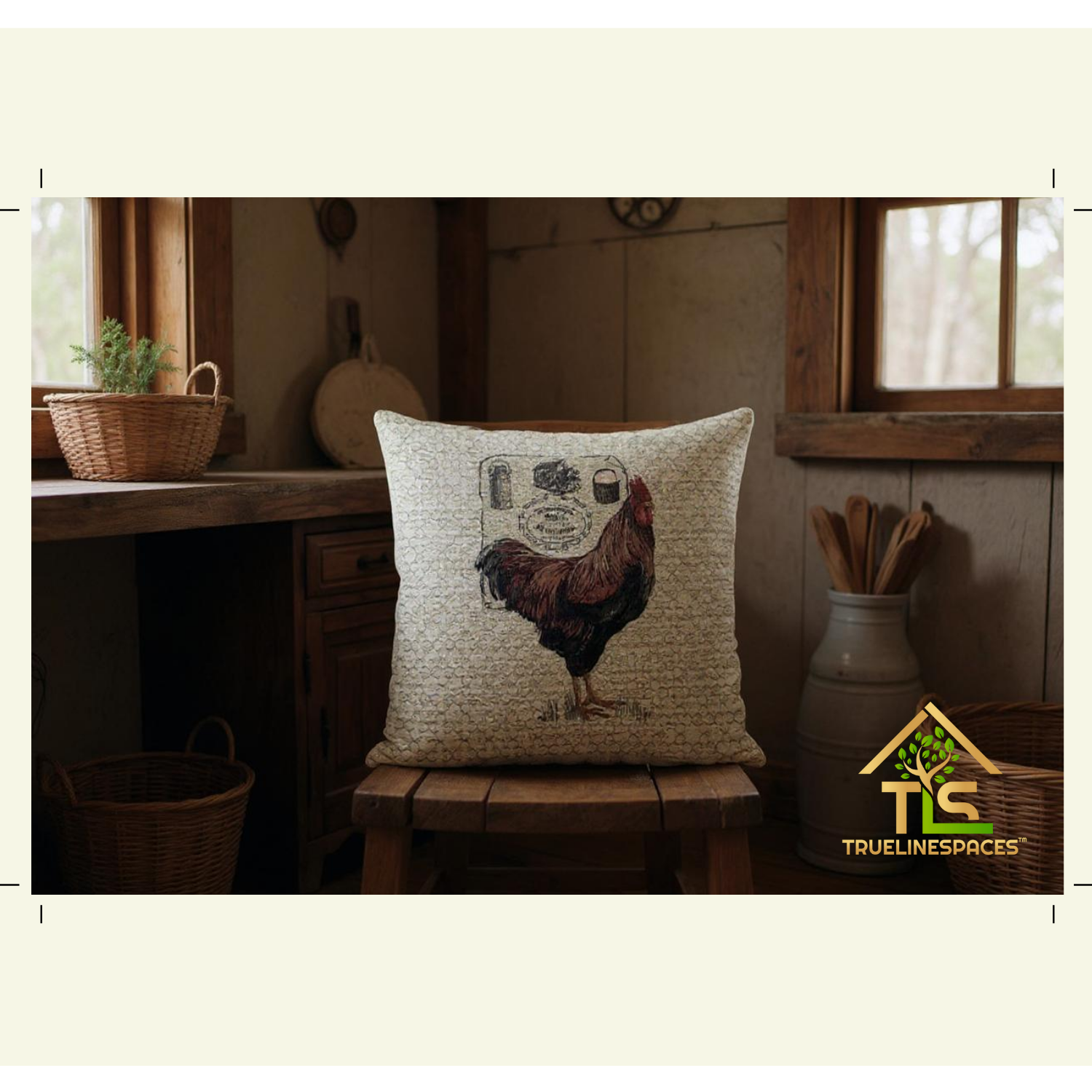 Farmhouse Rooster Pillow Cover, 18x18 Inch Linen Cushion Cover, French Country Tapestry Design with Zipper, Rustic Chicken Pattern for Sofa and Bed Decor | TrueLineSpaces