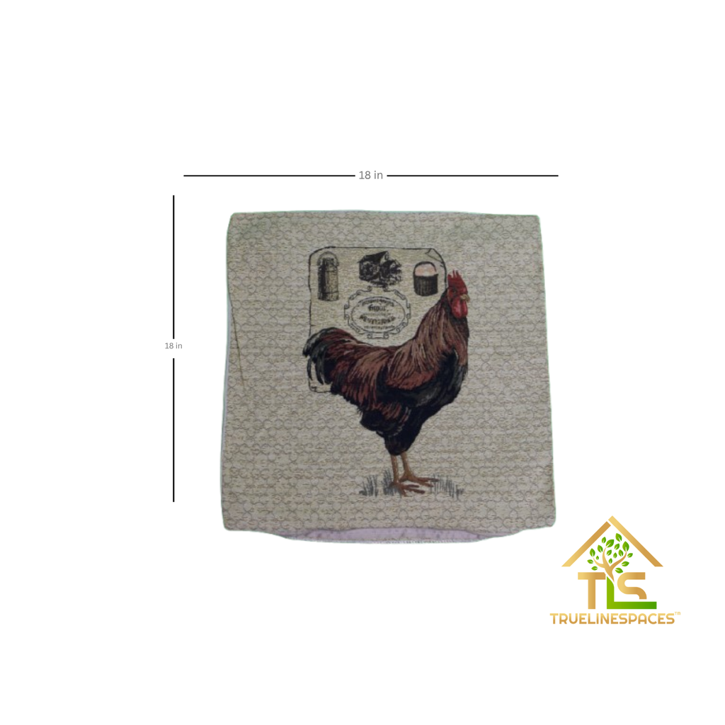 Farmhouse Rooster Pillow Cover, 18x18 Inch Linen Cushion Cover, French Country Tapestry Design with Zipper, Rustic Chicken Pattern for Sofa and Bed Decor | TrueLineSpaces