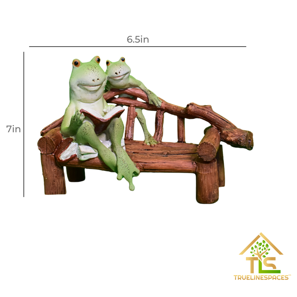 Reading Frogs Garden Figurine, Rustic Wooden Bench Design, 6.5 x 7 in, Home and Office Decor