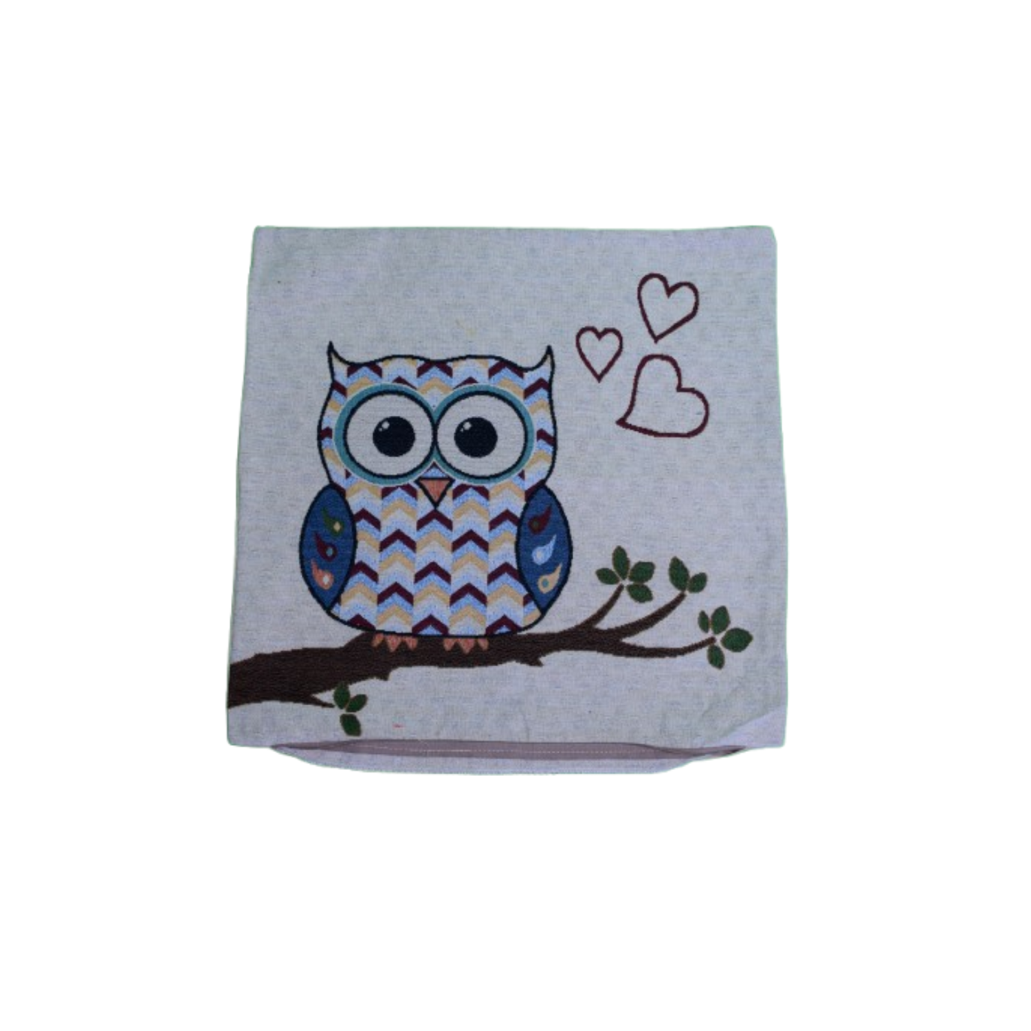 Decorative Owl Pillow Cover, 18x18 Inch Linen Cushion Case with Zipper, Embroidered Animal Design for Kids Room, Nursery, Living Room | TrueLineSpaces