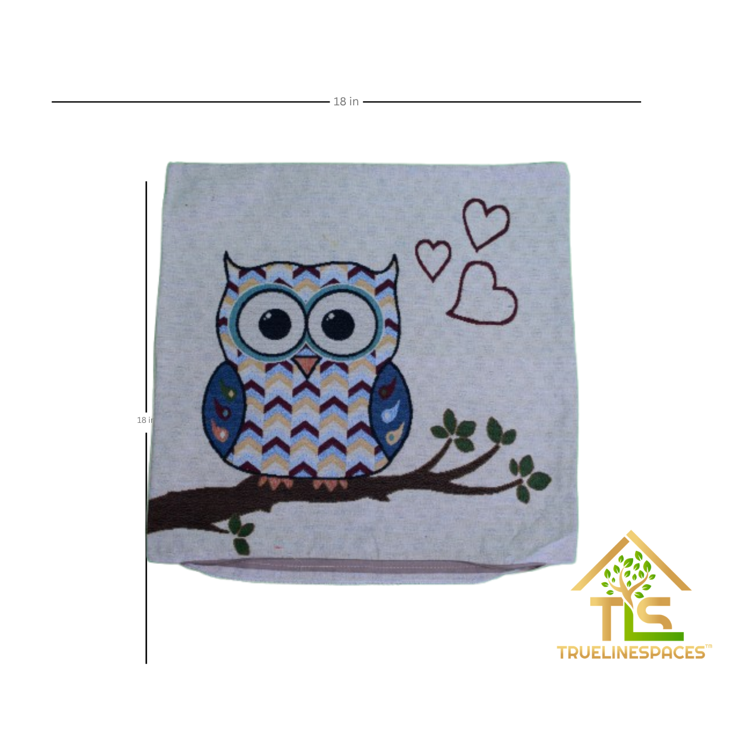 Decorative Owl Pillow Cover, 18x18 Inch Linen Cushion Case with Zipper, Embroidered Animal Design for Kids Room, Nursery, Living Room | TrueLineSpaces