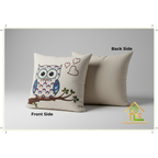 Decorative Owl Pillow Cover, 18x18 Inch Linen Cushion Case with Zipper, Embroidered Animal Design for Kids Room, Nursery, Living Room | TrueLineSpaces