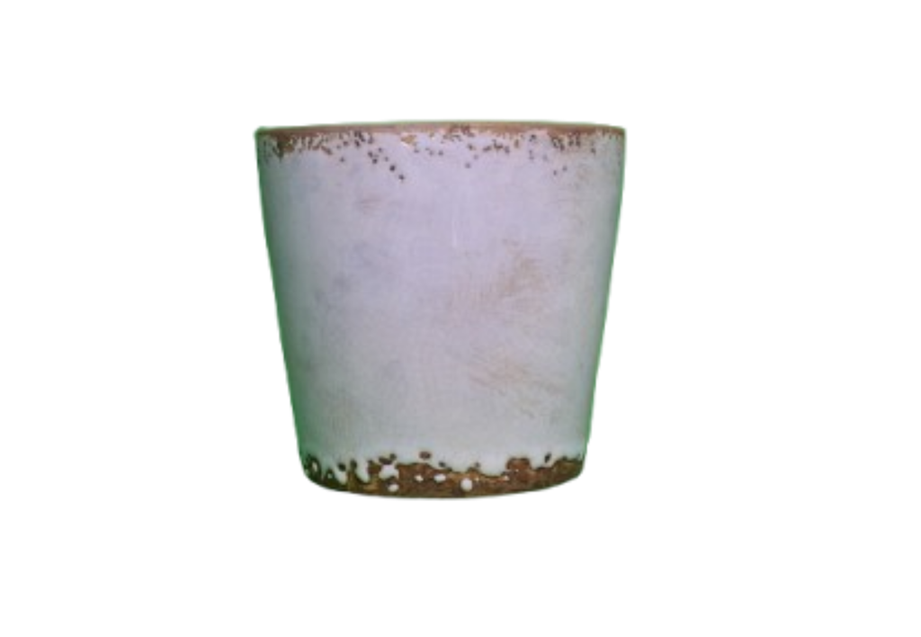 Vintage Ceramic Planter, White Distressed Pot with Rustic Trim, 5 inch x 5.62 inch, Indoor Plant Container, Modern Farmhouse Style | TrueLineSpaces