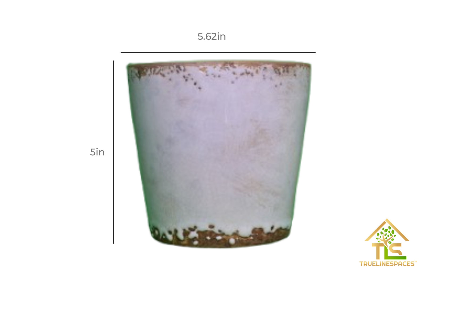 Vintage Ceramic Planter, White Distressed Pot with Rustic Trim, 5 inch x 5.62 inch, Indoor Plant Container, Modern Farmhouse Style | TrueLineSpaces